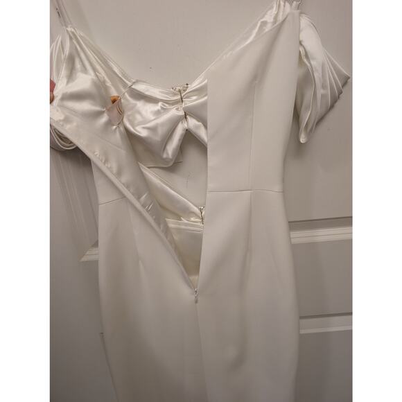 Gigi's June Satin Midi Dress White Cutout Swarovski Stone Bridal Wedding Bride - Picture 8 of 9